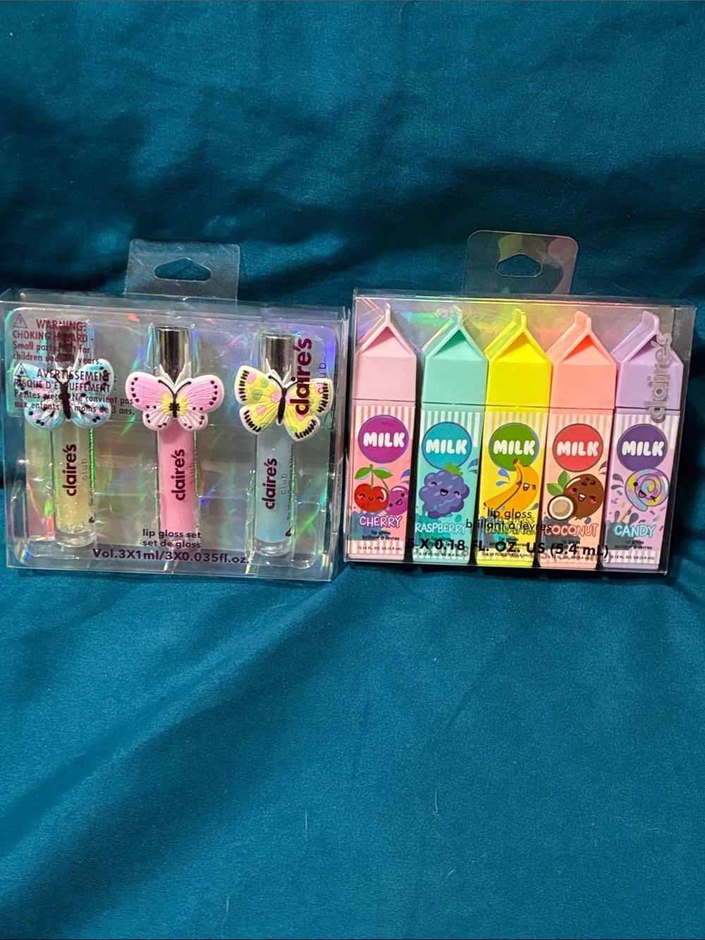 Claire's Butterfly Lip Gloss Set & Pastel Milk Carton Lip Glosses